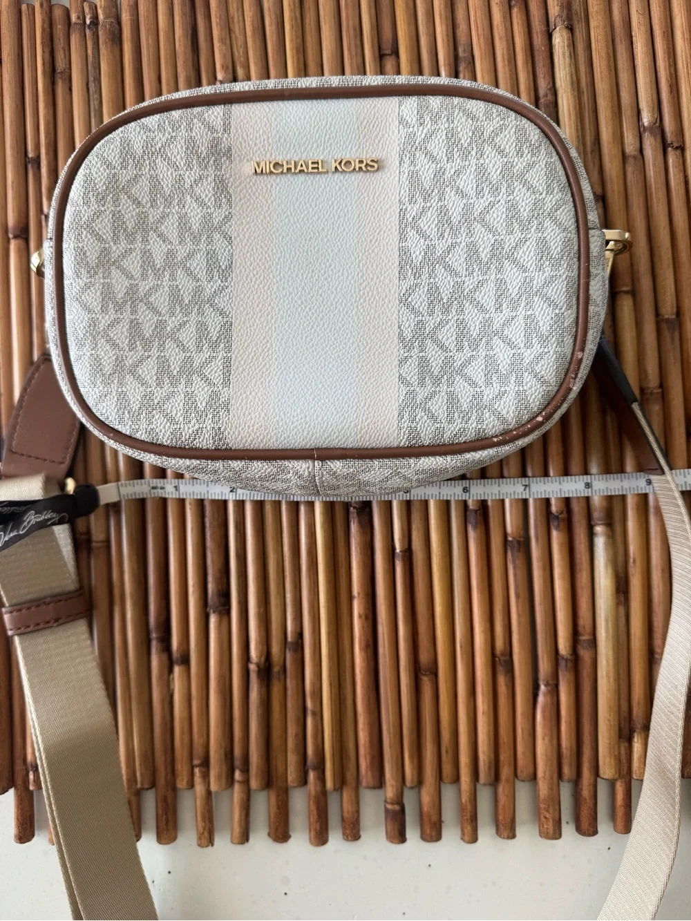 Michael Kors Cream and Brown Logo Crossbody Bag
